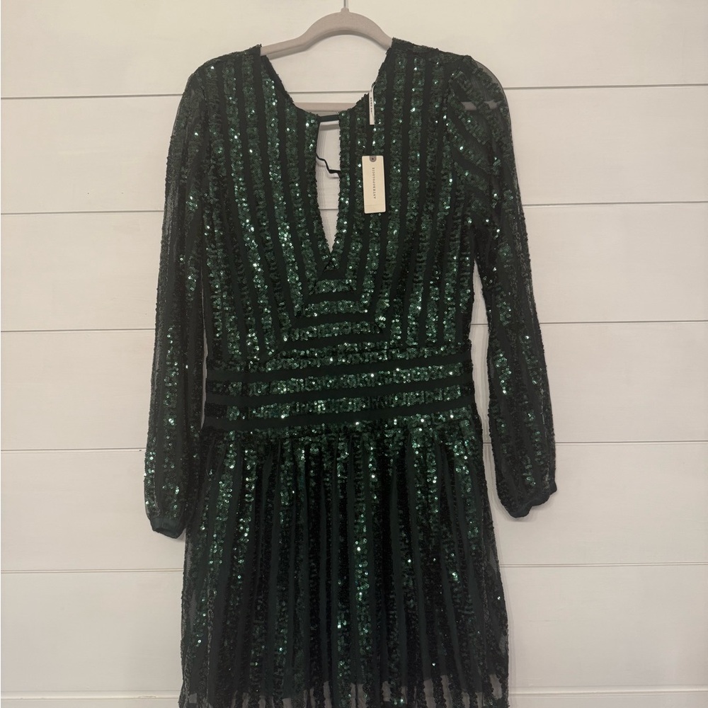 Anthropologie Emerald Sequin Striped Dress